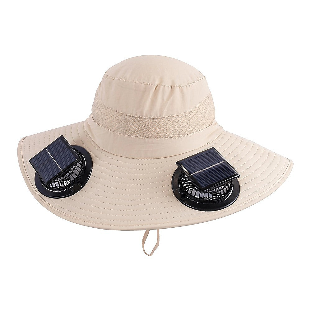Solar & USB Powered Cooling Hat with Dual Fan – Khaki Outdoor Sun Hat