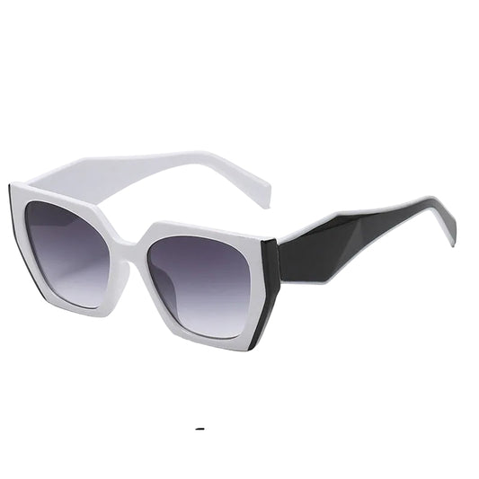 Bold Oversized White Black Frame Grey Lens Sunglasses | UV400 Designer Fashion Shades