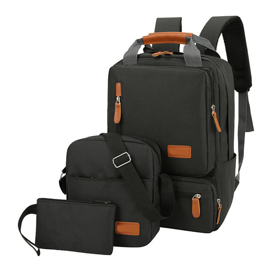 3-Piece  Black Travel Backpack Set