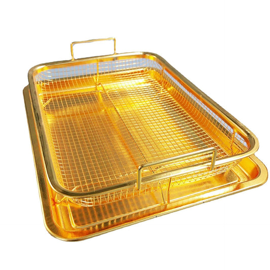 Best BBQ Square Non-Stick Stainless Steel Grill Basket - Gold Color Small Size 302255 cm Ideal for Grilling Meat and Veg