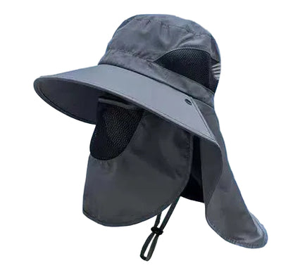 Dark Grey Outdoor UV Protection Hat for Men – Detachable Face & Neck Shield, Large Brim Sun Hat for Fishing, Hiking, and Outdoor Activities