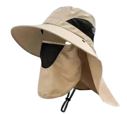 khaki Outdoor UV Protection Hat for Men - Detachable Face & Neck Shield, Large Brim Sun Hat for Fishing, Hiking, and Outdoor Activities