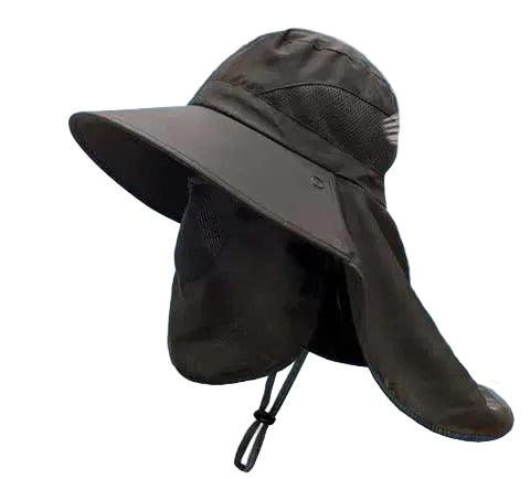 Black Outdoor UV Protection Hat for Men - Detachable Face & Neck Shield, Large Brim Sun Hat for Fishing, Hiking, and Outdoor Activities