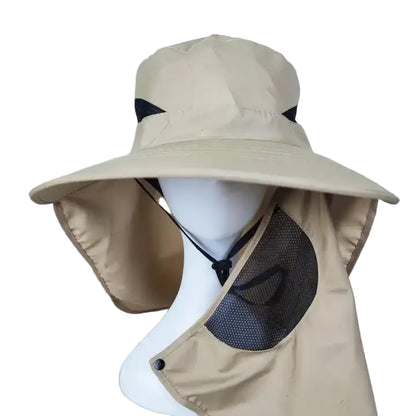 Military Green Outdoor UV Protection Hat for Men - Detachable Face & Neck Shield, Large Brim Sun Hat for Fishing, Hiking, and Outdoor Activities