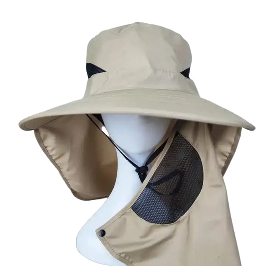 Military Green Outdoor UV Protection Hat for Men - Detachable Face & Neck Shield, Large Brim Sun Hat for Fishing, Hiking, and Outdoor Activities