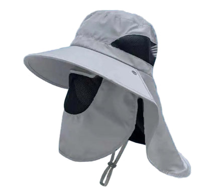 Light Gray Outdoor UV Protection Hat for Men - Detachable Face & Neck Shield, Large Brim Sun Hat for Fishing, Hiking, and Outdoor Activities