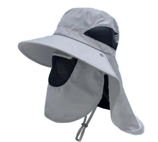 Light Gray Outdoor UV Protection Hat for Men - Detachable Face & Neck Shield, Large Brim Sun Hat for Fishing, Hiking, and Outdoor Activities