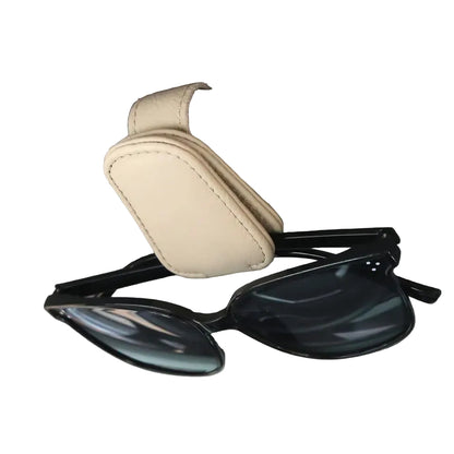 2pcs Beige Car Sun Visor Glasses Holder - Universal Sunglasses Clip for Secure Storage