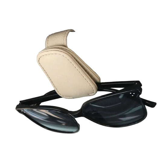 2pcs Beige Car Sun Visor Glasses Holder - Universal Sunglasses Clip for Secure Storage