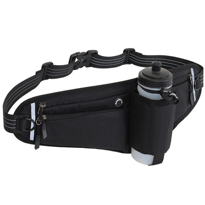 Black Adjustable Running Waist Pack with Water Bottle Holder