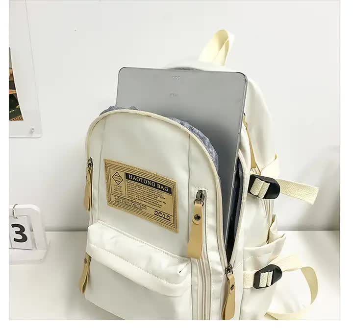 White Stylish and Simple Backpack for High School and College Students