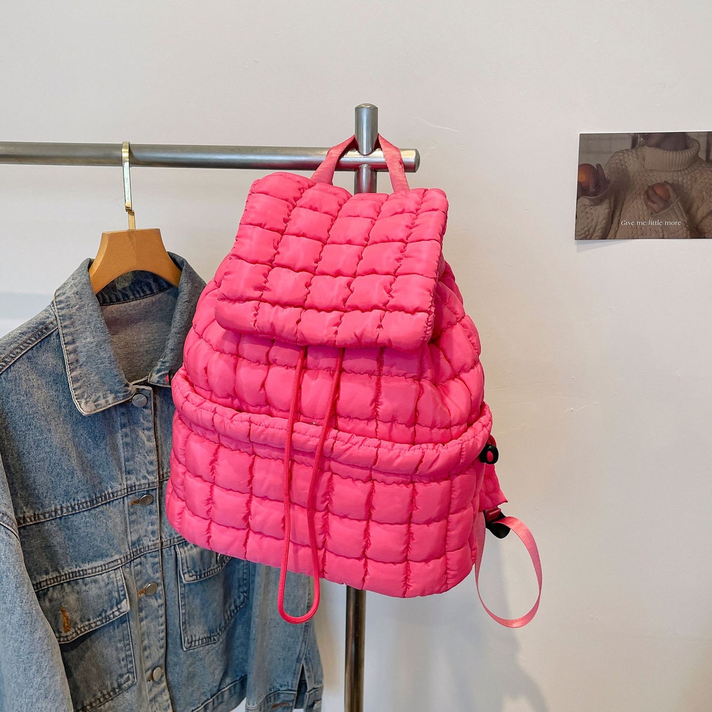 Nylon Backpack with Adjustable Straps - Rose Red