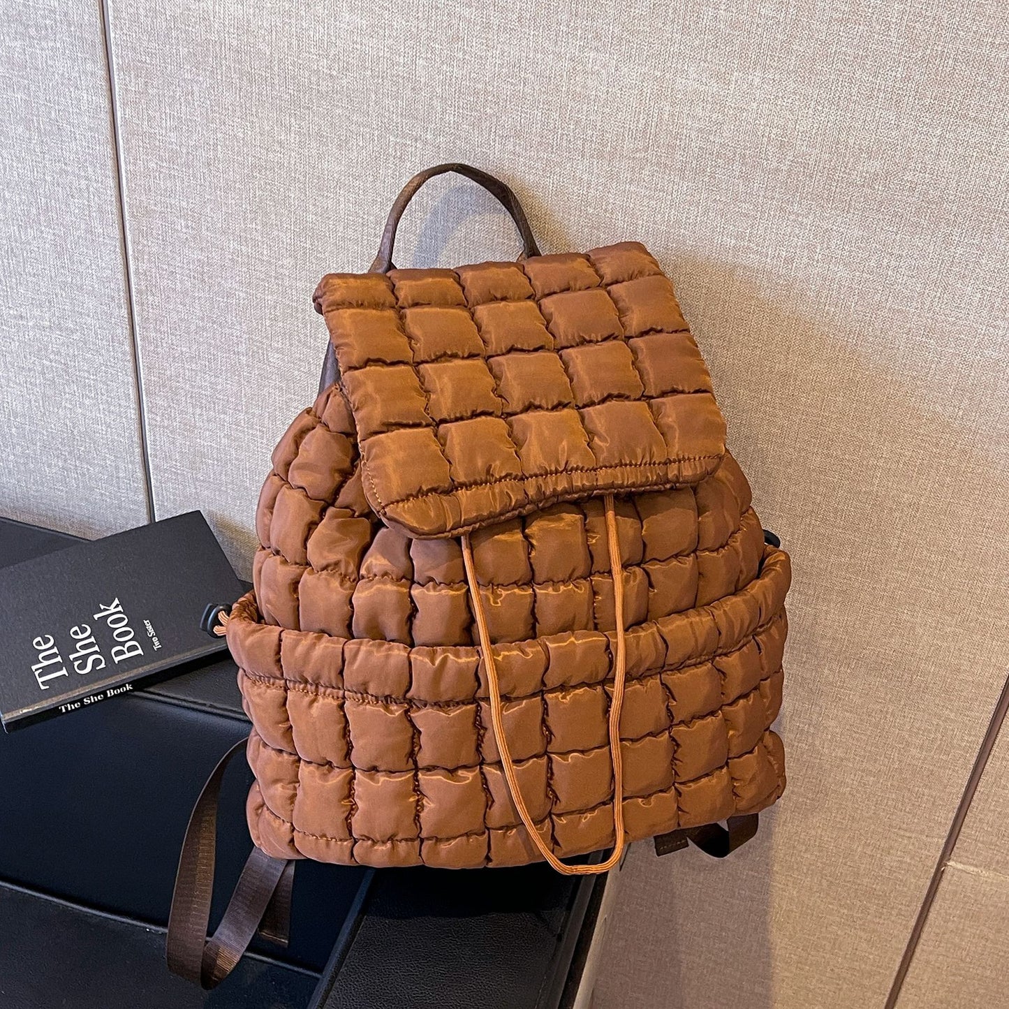 Nylon Backpack with Adjustable Straps - Coffee