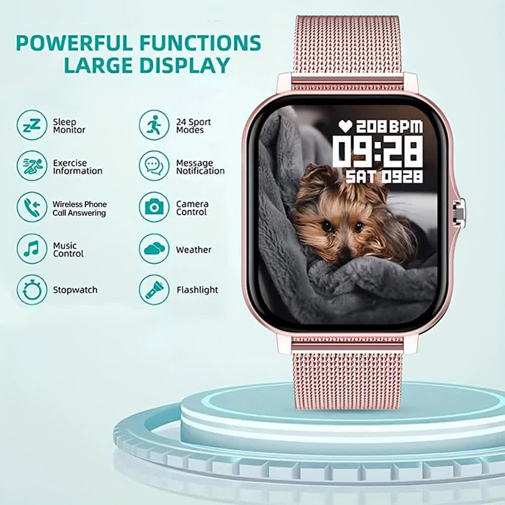 Steel Bracelet With Silicone Strap Gold Smart Fitness Watch with Large Display