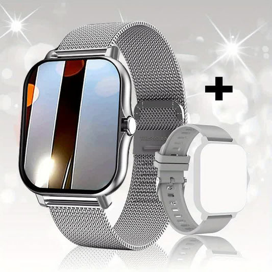 Steel Bracelet With Silicone Strap Silver Smart Fitness Watch with Large Display