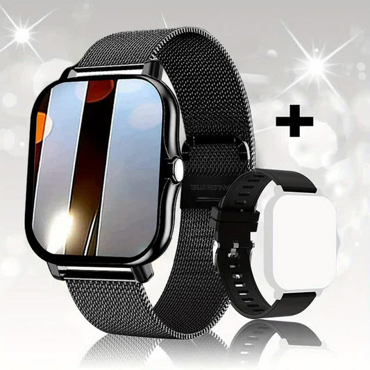 Steel Bracelet With Silicone Strap Black Smart Fitness Watch with Large Display