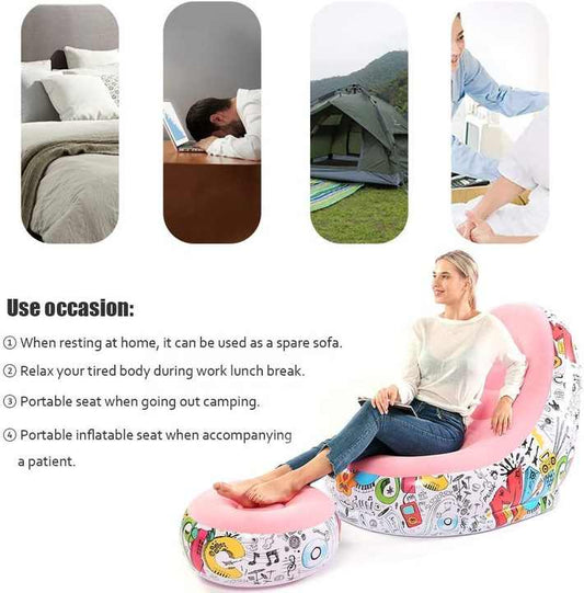 (Pink Graffiti)Portable Inflatable Sofa Chair with Ottoman