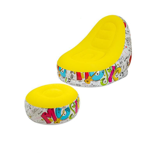 Yellow Graffiti Portable Inflatable Sofa Chair with Ottoman