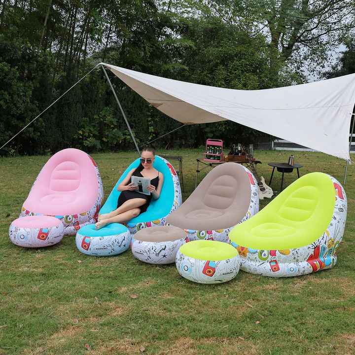 Yellow Graffiti Portable Inflatable Sofa Chair with Ottoman