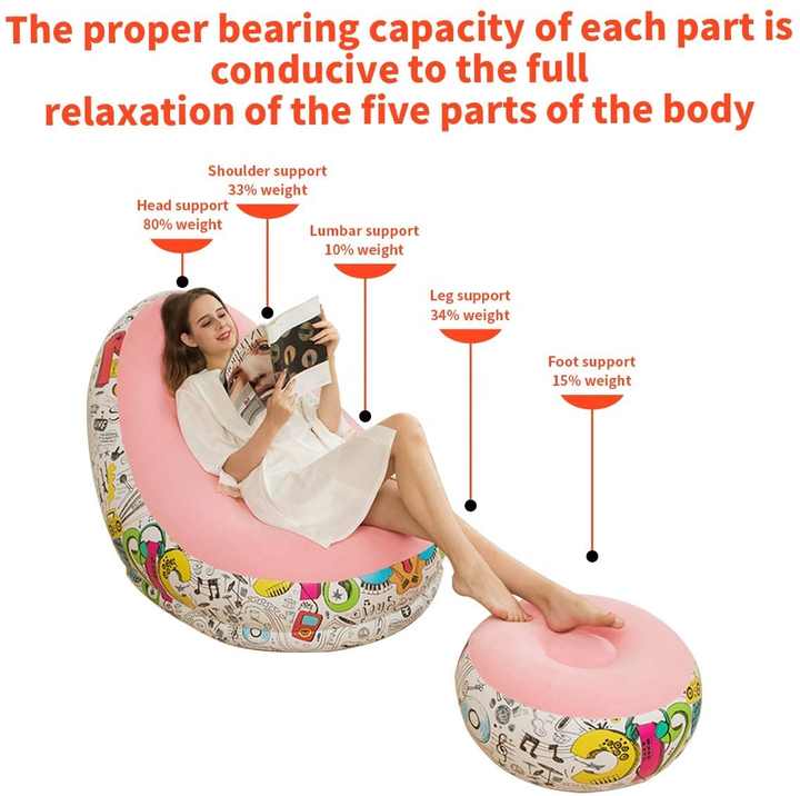 Yellow Graffiti Portable Inflatable Sofa Chair with Ottoman