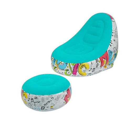 Blue Graffiti Portable Inflatable Sofa Chair with Ottoman
