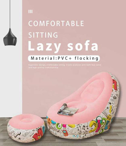Blue Graffiti Portable Inflatable Sofa Chair with Ottoman