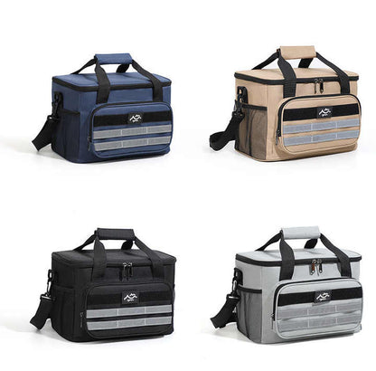 Black 18L Large Capacity Outdoor Insulated Cooler Bag - Portable Picnic Ice Pack with Shoulder Strap