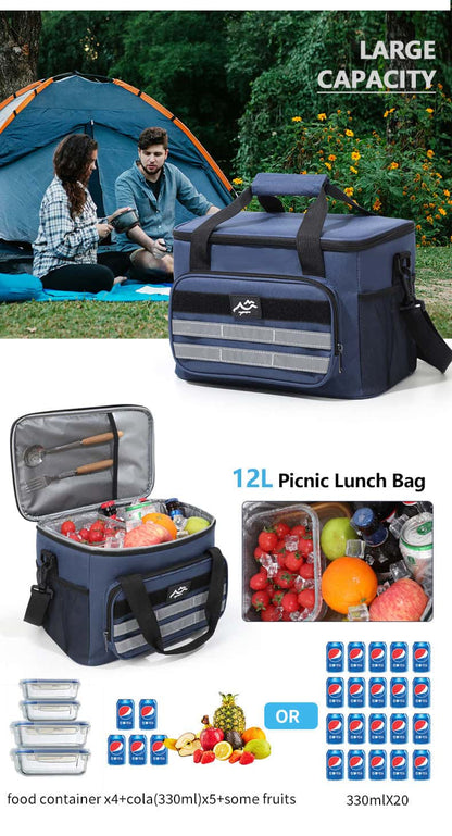 Best Dark Blue 18L Large Capacity Outdoor Insulated Cooler Bag - Portable Picnic Ice Pack with Shoulder Strap | Buy Onli