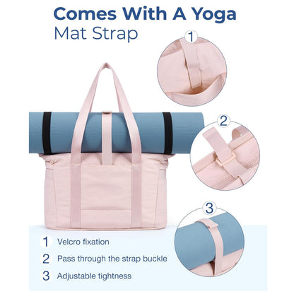 Black Versatile Women's Gym Tote Bag with Yoga Mat Strap - 18L Carryall, Fits 15.6 Laptop, Multi-Pocket Organizer