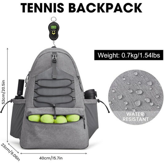 Black Lightweight Water Resistant Tennis Backpack - Multi-Pocket Sports Bag for Rackets, Balls & Gear