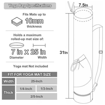 Black Professional Yoga Mat Carrying Bag - 31 Inch Large Capacity Fitness Storage Pouch with Adjustable Shoulder Strap and Accessory Pocket - Fits Mats up to 10mm Thickness