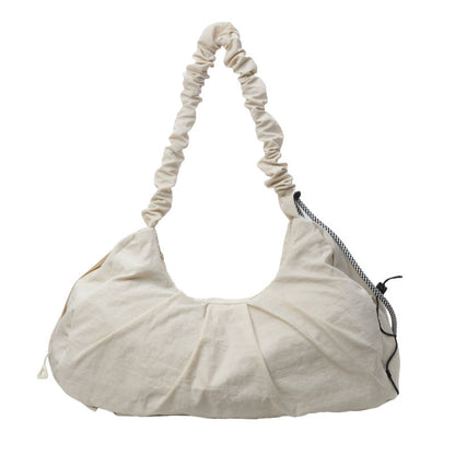 Beige Large Capacity Ruched Travel Duffel Bag - Stylish Yoga Mat Storage Shoulder Bag - Lightweight Gym Fitness Tote with Drawstring Detail for Weekend Getaways and Sports