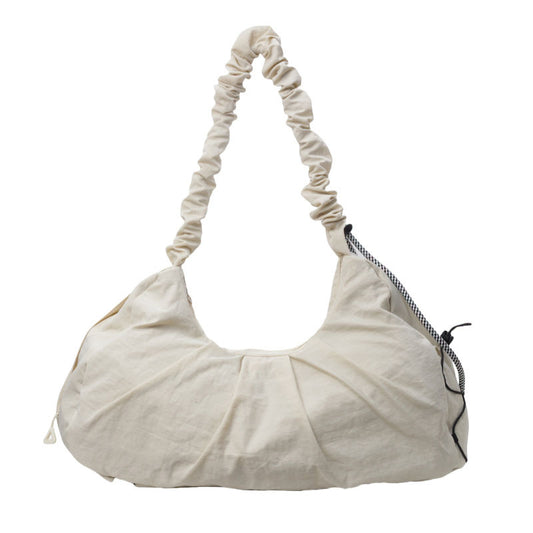 Beige Large Capacity Ruched Travel Duffel Bag - Stylish Yoga Mat Storage Shoulder Bag - Lightweight Gym Fitness Tote with Drawstring Detail for Weekend Getaways and Sports