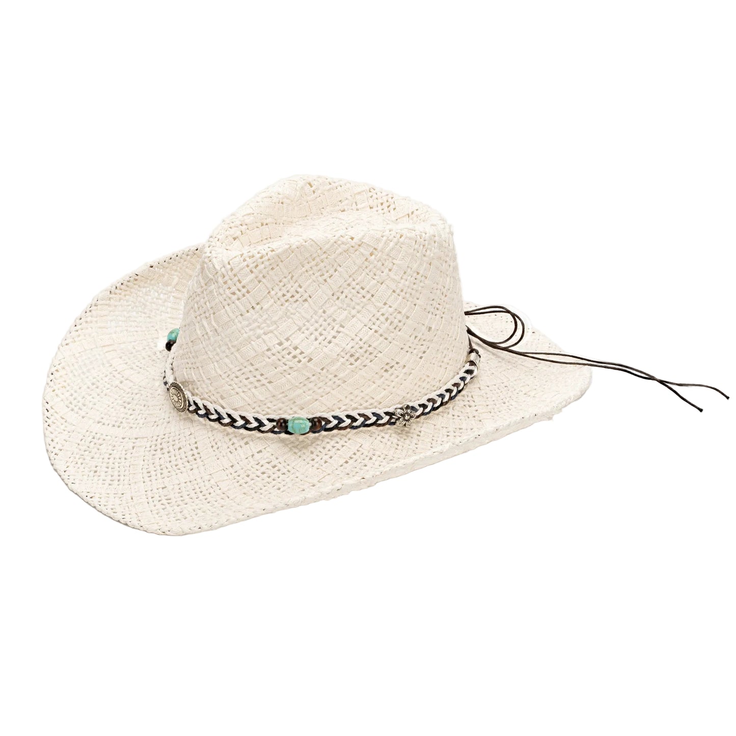 White Handmade Straw Cowboy Hat, Summer Sun Hat, Outdoor Sun Protection, Fits Head Size 58-59cm