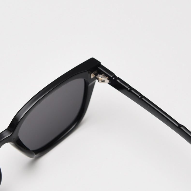 Gloss Black All Gray Retro Small Frame Sunglasses - Black - UV Protection