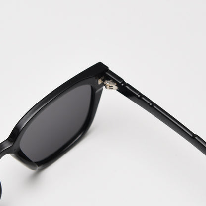 Gloss Black All Gray Retro Small Frame Sunglasses - Black - UV Protection