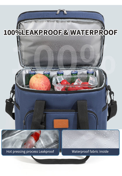 Black 23L Extra Large Insulated Cooler Bag with Double Layers - Perfect for Camping, Picnics, and Outdoor Adventures