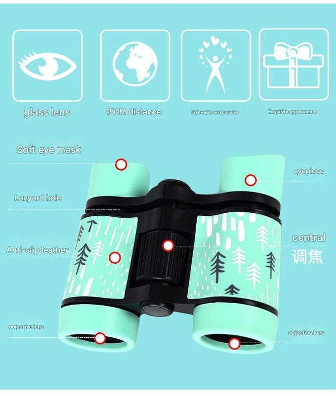 2 PCS Pink Kids Binoculars - Rubber Grip, Tree Pattern