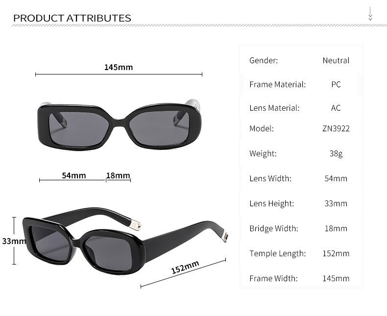 Gray piece with colored frame 2-pcs Retro Rectangular Sunglasses for Women & Men