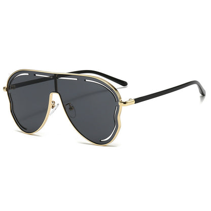 2-PCS Gold frame full gray Oversized Aviator Sunglasses - Unique Cutout Design