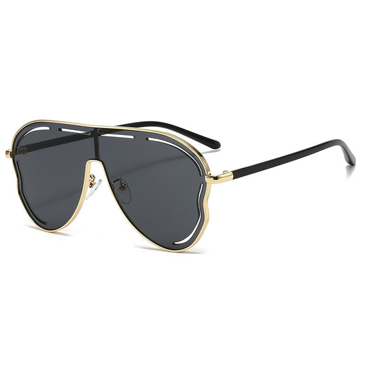 2-PCS Gold frame full gray Oversized Aviator Sunglasses - Unique Cutout Design
