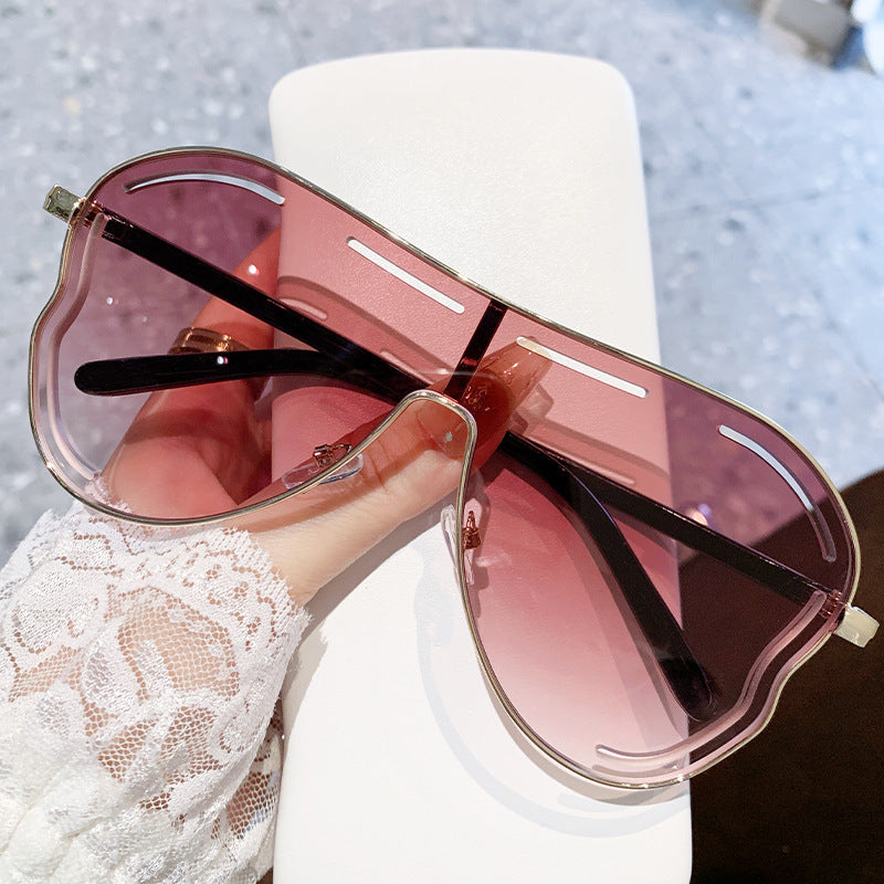 2-PCS Gold frame purple-red Oversized Aviator Sunglasses - Unique Cutout Design