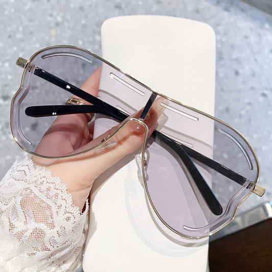 2-PCS Gold frame light gray Oversized Aviator Sunglasses - Unique Cutout Design