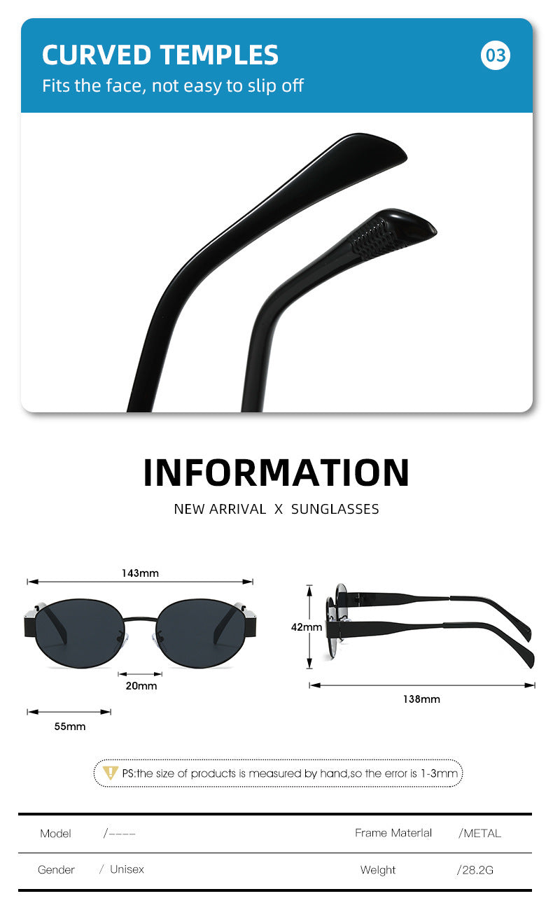 Silver + Black 2-PCS Retro Oval Sunglasses with UV Protection for Men & Women