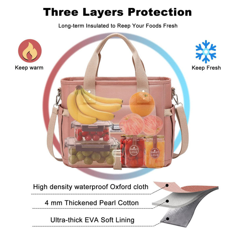 Green Spacious Insulated Lunch Bag - Wide Open Design, Removable Strap, Side Water Bottle Pockets - Perfect for Work, Picnic & Travel