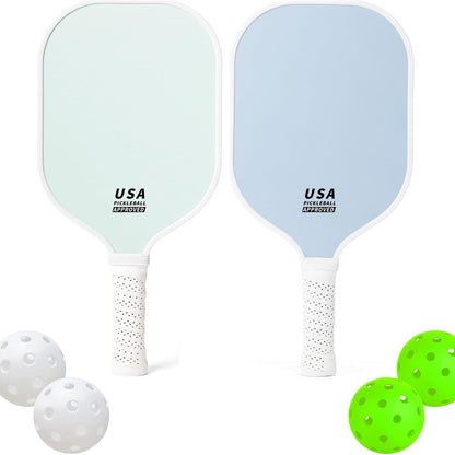Bright Blue Fiberglass Pickleball Paddle Set - 2 Minimalist Paddles, 4 Balls, and Carry Bag for Outdoor Play