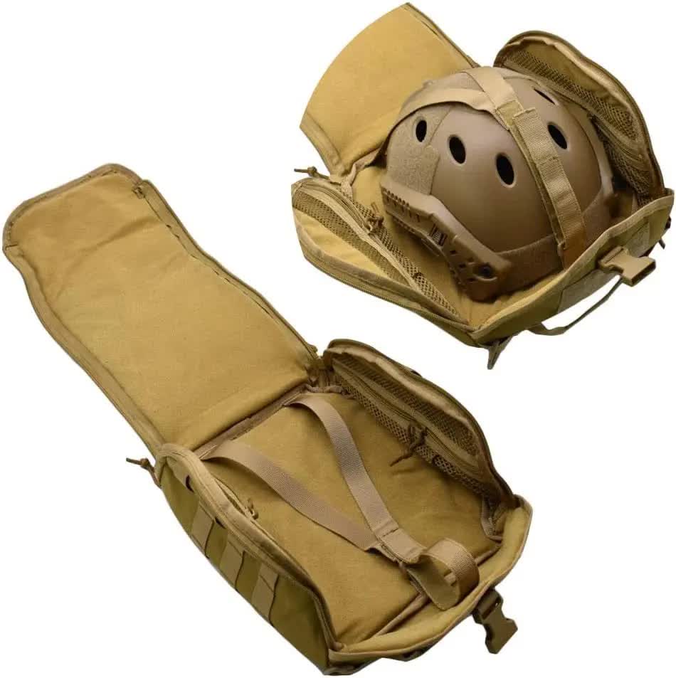 Camouflage Brown Tactical Helmet Bag & Utility Pouch - Padded MOLLE Gear Storage Carrier