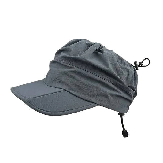 Grey Summer Outdoor Quick Dry Sun Hat - Foldable Visor Cap - UV Protection - 55-58cm