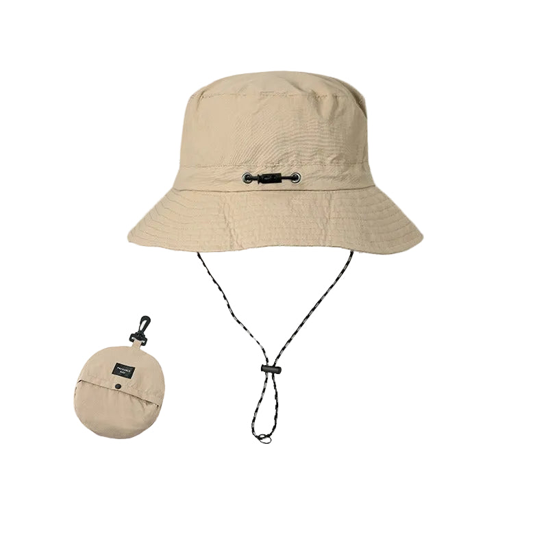 Khaki 2pcs Waterproof Bucket Hat - Foldable Outdoor Sun Hat - 55-59cm - with Chinstrap