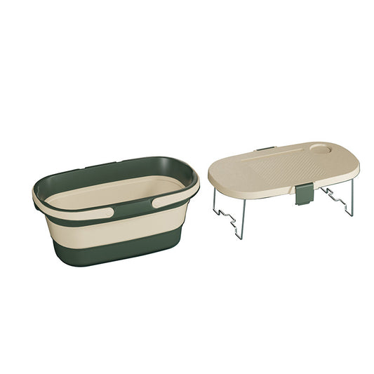 Foldable Picnic Basket with Tray - 16.5L Capacity, White Green, Perfect for Camping and Outdoor Gatherings